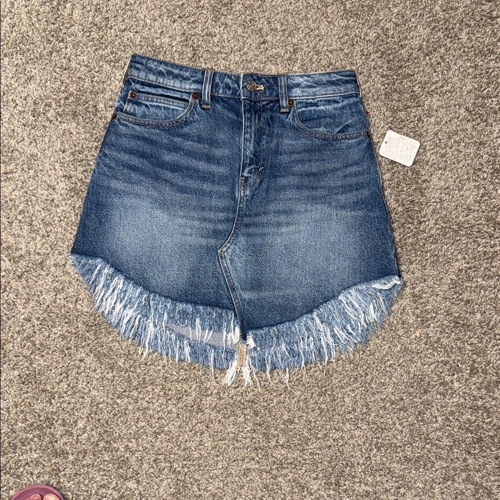 Free People Blue Frayed Mini Skirt